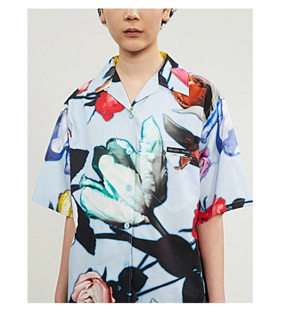 Shop Prada Floral-print Regular-fit Cotton Shirt In Heavenly