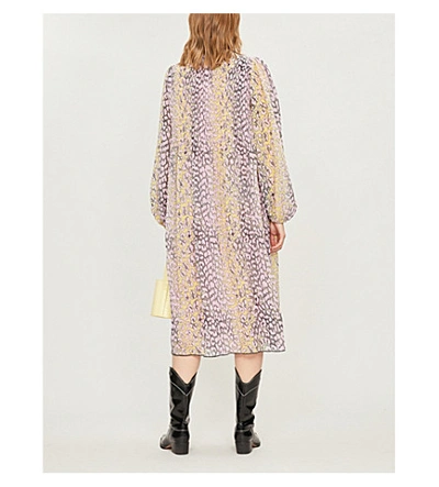 Shop Ganni Leopard-print Pleated Crepe Midi Dress In Phantom
