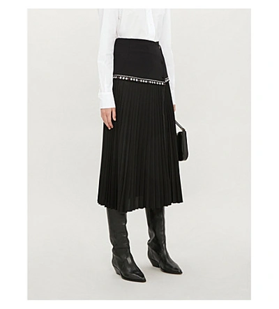Shop Sandro Pleated Wrap-over Crepe Midi Skirt In Black