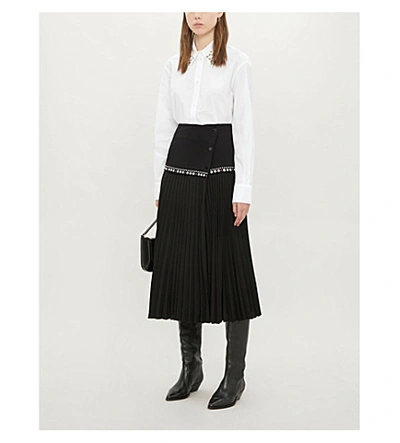 Shop Sandro Pleated Wrap-over Crepe Midi Skirt In Black