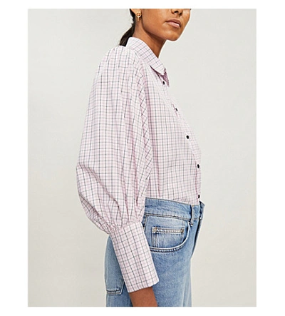 Shop Sandro Checked Puff-sleeve Cotton Shirt In Pink