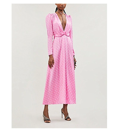 Shop Alessandra Rich Polka-dot Silk Maxi Dress In Pink