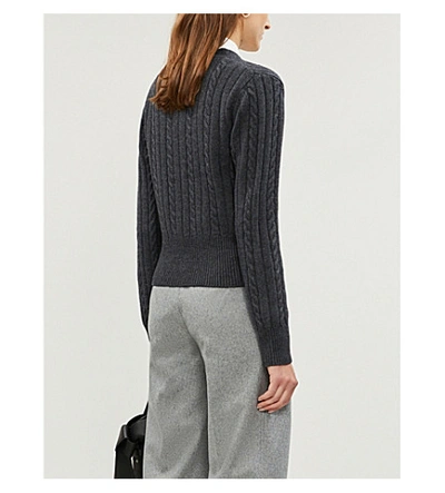 Shop Sandro Cable-knit Wool-blend Cardigan In Grey