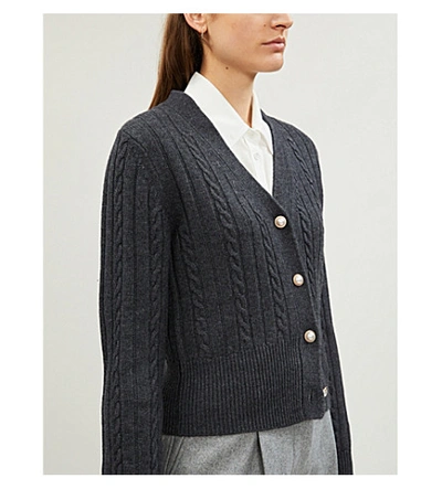 Shop Sandro Cable-knit Wool-blend Cardigan In Grey