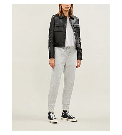 Shop Armani Exchange Logo-embossed Stretch-jersey Jogging Bottoms In Grey