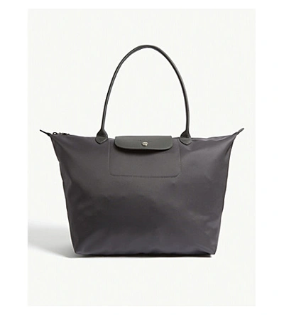 Shop Longchamp Le Pliage Large Nylon Tote Bag In Grey