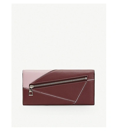 Shop Loewe Puzzle Leather Continental Wallet In Wine/pastel Pink