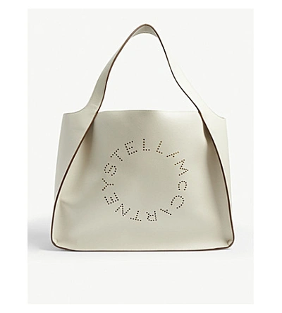 Shop Stella Mccartney Perforated-logo Small Vegan-leather Tote Bag In White