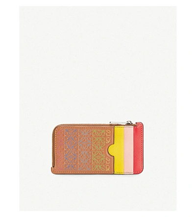 Shop Loewe Repeat Leather Coin And Cardholder In Tan/multicolor