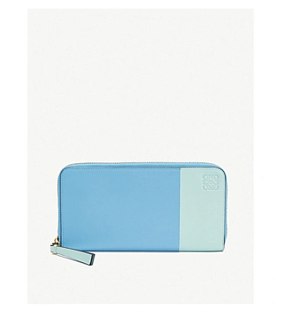 Shop Loewe Rainbow Zip Around Leather Wallet In Sky Blue/mint