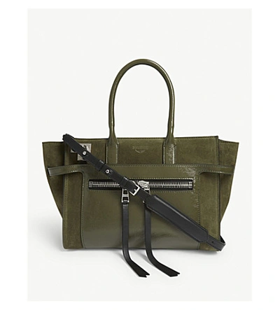 Shop Zadig & Voltaire Medium Candide Leather Tote Bag In Kaki