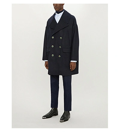 Shop Givenchy Oversized Double-breasted Wool Coat In Navy