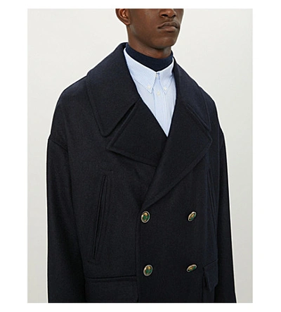 Shop Givenchy Oversized Double-breasted Wool Coat In Navy