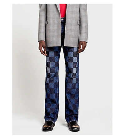 Shop Balenciaga Paris Checkered Straight Jeans In Dark Blue