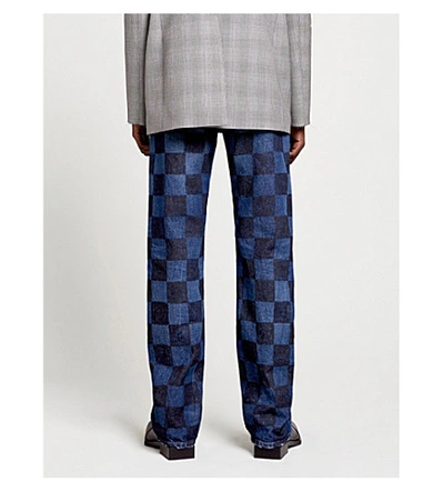 Shop Balenciaga Paris Checkered Straight Jeans In Dark Blue