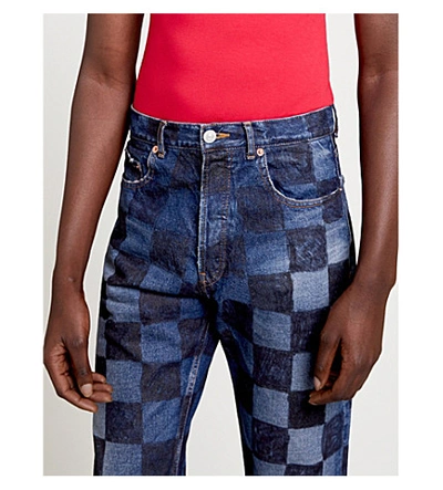 Shop Balenciaga Paris Checkered Straight Jeans In Dark Blue