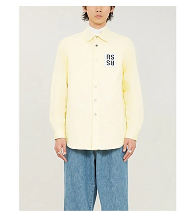 Shop Raf Simons Logo Patch Slim-fit Denim Shirt In Red