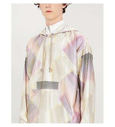 Shop Acne Studios Geometric-print Crepe Hoody In Beige