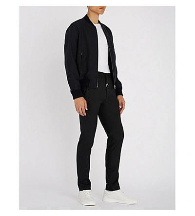 Shop Sandro Stand-collar Woven Bomber Jacket In Navy Blue