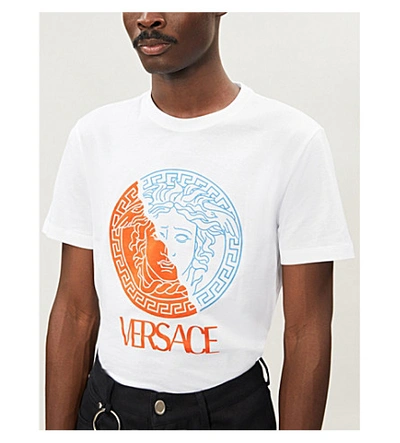 Shop Versace Medusa-print Cotton-jersey T-shirt In Bianco