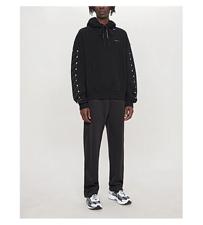 Shop Off-white Logo-print Drawstring Cotton-jersey Hoody In Black Silver