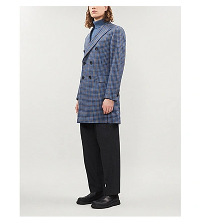 Oscar Jacobson Saul Checked Double-breasted Wool And Cashmere-blend Coat In  Blue Multi | ModeSens