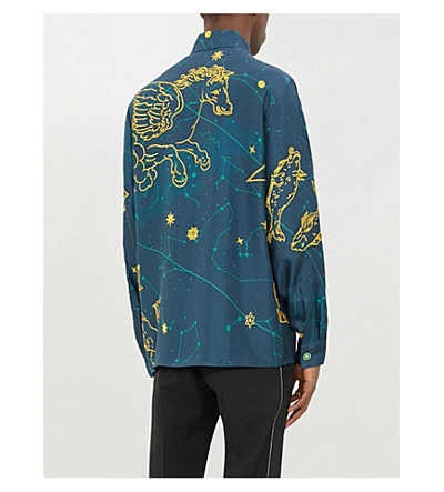 Shop Casablanca Graphic-print Relaxed-fit Silk Shirt In Navy