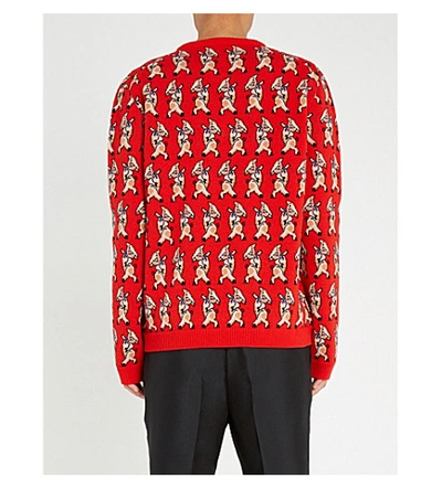 Shop Gucci Pig-intarsia Wool Jumper In Red