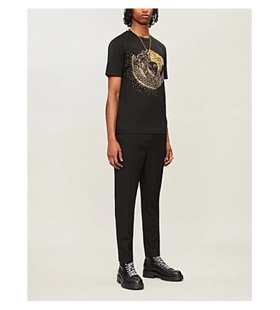 Shop Versace Medusa Logo-embroidered Cotton-jersey T-shirt In Nero Oro