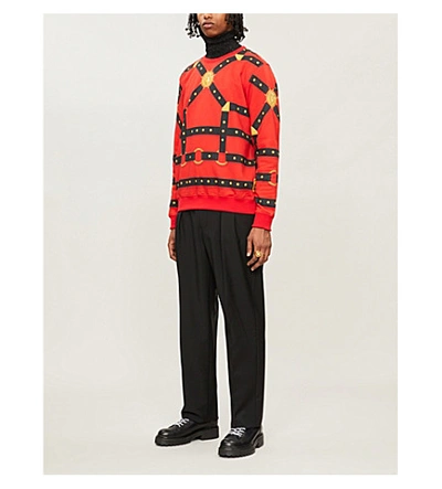 Shop Versace Bondage-print Cotton-jersey Sweatshirt In Red Black
