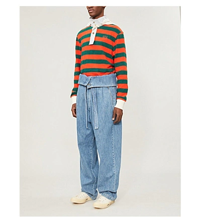 Shop Loewe Striped Mohair And Wool-blend And Cotton-jersey Hoody In Orange Green