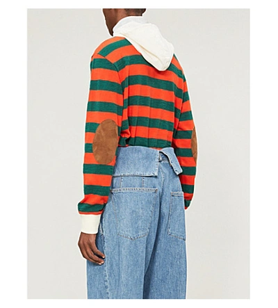 Shop Loewe Striped Mohair And Wool-blend And Cotton-jersey Hoody In Orange Green