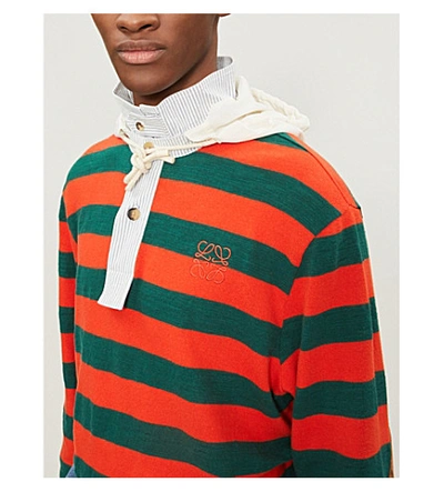 Shop Loewe Striped Mohair And Wool-blend And Cotton-jersey Hoody In Orange Green