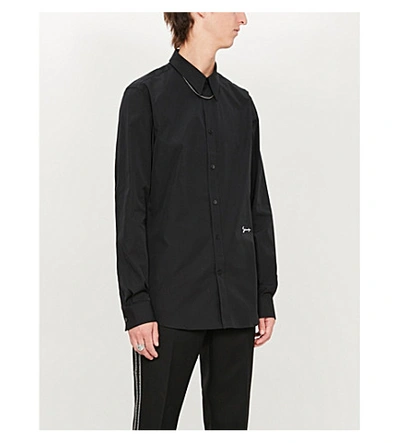 Shop Givenchy Signature-embroidered Slim-fit Cotton Shirt In White/black