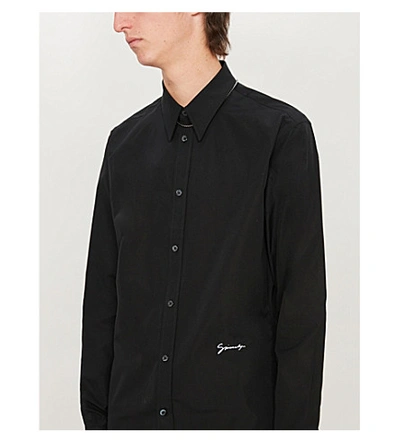 Shop Givenchy Signature-embroidered Slim-fit Cotton Shirt In White/black