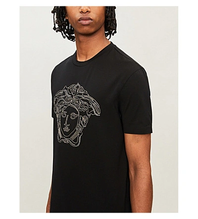 Shop Versace Medusa Logo-embroidered Stretch-cotton T-shirt In Nero