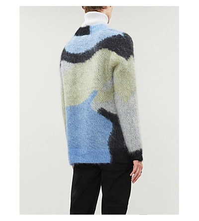 Shop Ambush Graphic-knit Mohair-blend Jumper In Blue