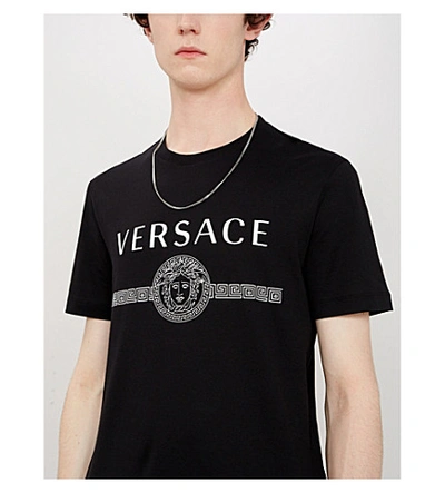 Shop Versace Logo-print Cotton-jersey T-shirt In Nero