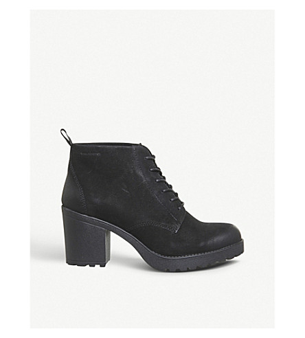 Vagabond Grace Leather Heeled Ankle Boots In Black Nubuck ModeSens