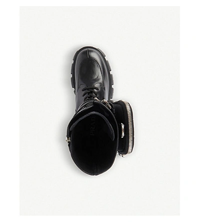 Prada Monolith Nylon Pocket-detailed Leather Combat Boots In Nero