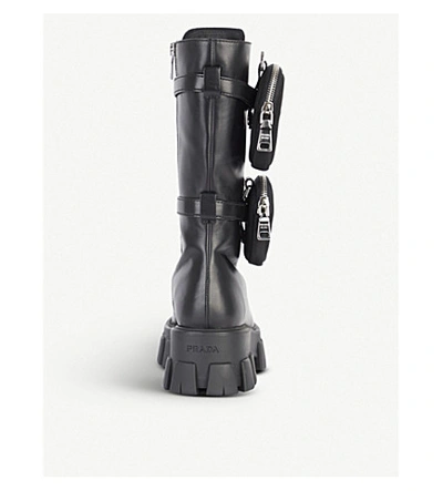 Prada Monolith Nylon Pocket-detailed Leather Combat Boots In Nero