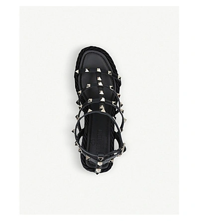 Shop Valentino Rockstud Leather Wedge Sandals In Black