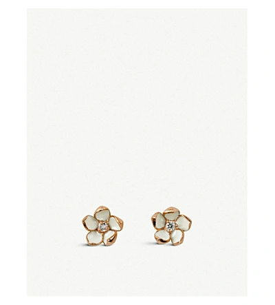 Shop Shaun Leane Women's Cherry Blossom Rose Gold-plated Vermeil Silver And Diamond Stud Earrings