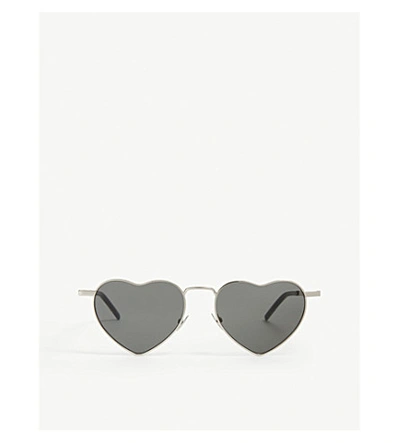 Shop Saint Laurent Sl301 Heart-frame Sunglasses In Silver