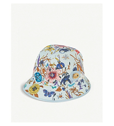 Shop Gucci Gg Floral Canvas Bucket Hat In Sky Blue