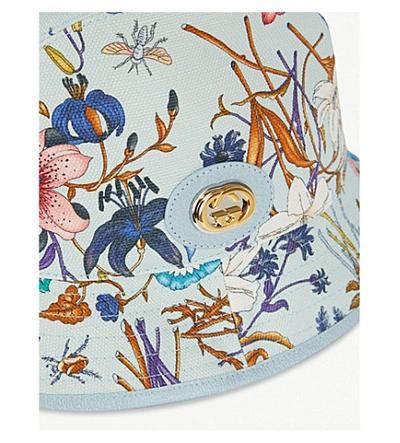 Shop Gucci Gg Floral Canvas Bucket Hat In Sky Blue