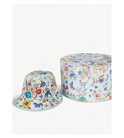 Shop Gucci Gg Floral Canvas Bucket Hat In Sky Blue