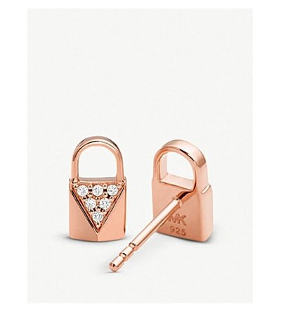 Shop Michael Kors Mercer Link Rose Gold-plated Pave-embellished Padlock Earrings