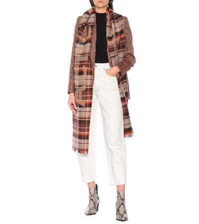 Shop Acne Studios Checked Wool Scarf In Brown