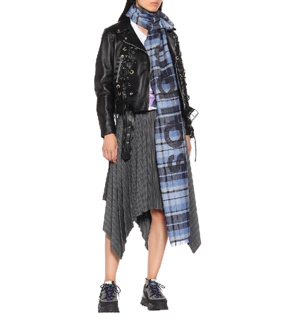 Shop Acne Studios Checked Wool Scarf In Blue